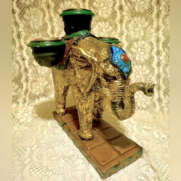 🐘CBK🐘 VTG 1998 BRONZE ELEPHANT FESTIVAL 3 STICK FIGURINE CANDLE HOLDER EUC🕯️ - Picture 3 of 8